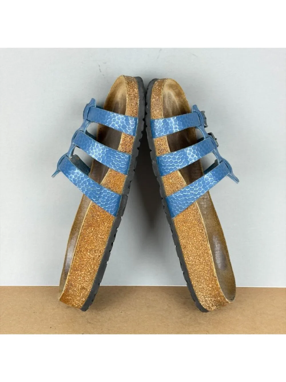 Birkis Birkenstock Xenia Birko-Flor Sandals Womens 6.5 Blue Slide Slip On Casual